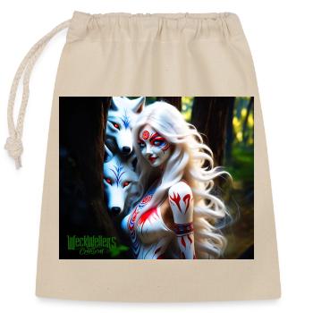 whigt wolf and mytologie girl - Verschließbarer Geschenkbeutel aus Baumwolle (25x30cm) - Natur - Vorne