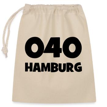 040 - H - Hamburg - Vorwahl - Telefon telefonieren - Verschließbarer Geschenkbeutel aus Baumwolle (25x30cm) - Natur - Vorne