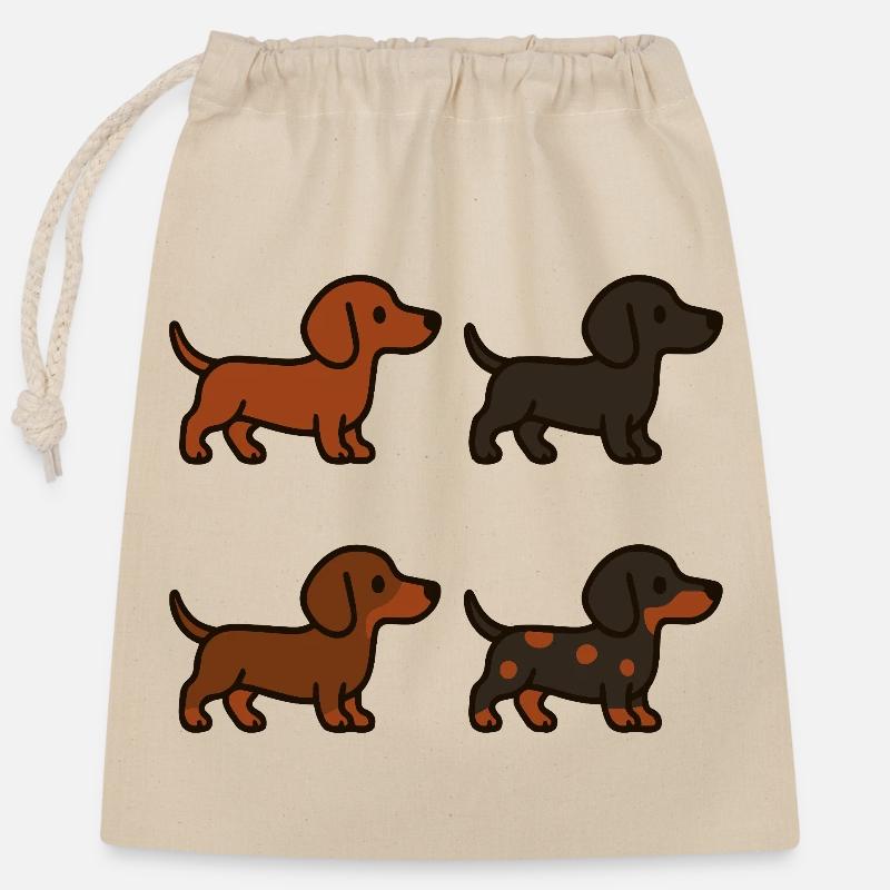 Niedliches Dackel-Hunde-Illustrationsset - Verschließbarer Geschenkbeutel aus Baumwolle (25x30cm) - Natur