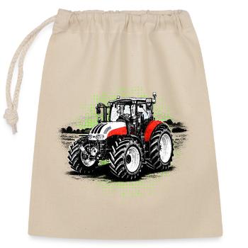 Roter Traktor – Halftone Motiv Steyr Bauernhof - Verschließbarer Geschenkbeutel aus Baumwolle (25x30cm) - Natur - Vorne