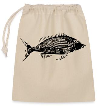 Vintage Fisch Fischgräten Knochenfisch Skelett - Verschließbarer Geschenkbeutel aus Baumwolle (25x30cm) - Natur - Vorne