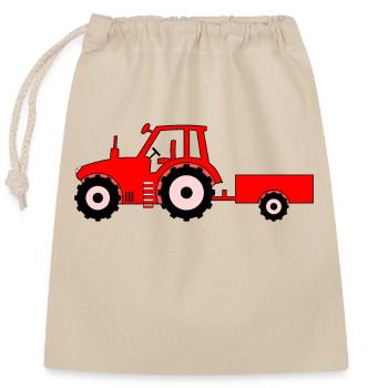 Traktor mit Anhänger rot - Verschließbarer Geschenkbeutel aus Baumwolle (25x30cm) - Natur - Vorne