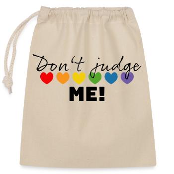 Regenbogenherzchen dont judge me schwarz - Verschließbarer Geschenkbeutel aus Baumwolle (25x30cm) - Natur - Vorne