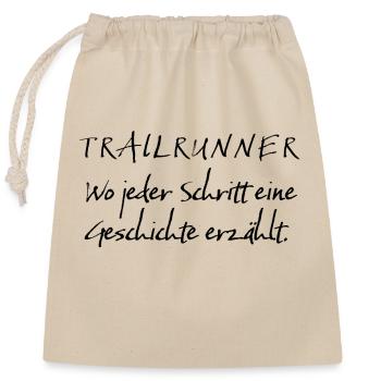 Spruch - Trailrunner Geschichte - Verschließbarer Geschenkbeutel aus Baumwolle (25x30cm) - Natur - Vorne