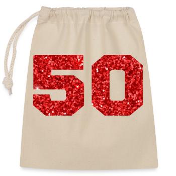 Numéro 50 paillettes rouge - 50e anniversaire - Sac cadeau en coton avec cordon (25 x 30 cm) - nature - Devant