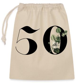 Numéro 50 floral vert - 50e anniversaire floral - Sac cadeau en coton avec cordon (25 x 30 cm) - nature - Devant