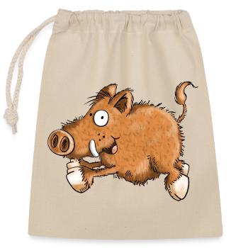 Flotte Wutz - Wildschwein - Eber - Sau - Geschenk - Verschließbarer Geschenkbeutel aus Baumwolle (25x30cm) - Natur - Vorne
