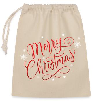 Joyeux Noël avec flocons de neige - Sac cadeau en coton avec cordon (25 x 30 cm) - nature - Devant