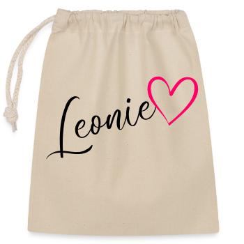 Léonie Nom Prénom Rose coeur - Sac cadeau en coton avec cordon (25 x 30 cm) - nature - Devant