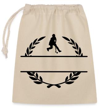 Hockeydame im Lorbeerkranzmonogramm - Verschließbarer Geschenkbeutel aus Baumwolle (25x30cm) - Natur - Vorne