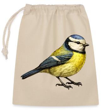 Blaumeise Illustration – Kleiner Vogel Naturmotiv - Verschließbarer Geschenkbeutel aus Baumwolle (25x30cm) - Natur - Vorne
