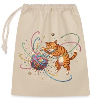 Katzenspiel mit buntem Garnball - Verschließbarer Geschenkbeutel aus Baumwolle (25x30cm) - Natur - Vorne