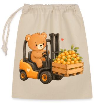 Ours avec des prunes mirabelles sur le chariot élévateur - Sac cadeau en coton avec cordon (25 x 30 cm) - nature - Devant
