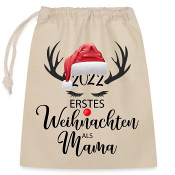Rudolf Erstes Weihnachten als Mama - Verschließbarer Geschenkbeutel aus Baumwolle (25x30cm) - Natur - Vorne