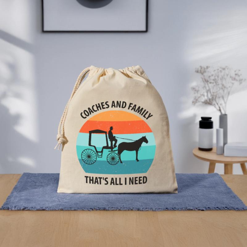 Calèche de cocher Calèche tirée par des chevaux Calèche Sac cadeau en coton avec cordon (25 x 30 cm)