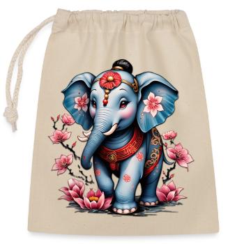 Majestätischer Elefant im traditionellen japanischen Stil. - Verschließbarer Geschenkbeutel aus Baumwolle (25x30cm) - Natur - Vorne