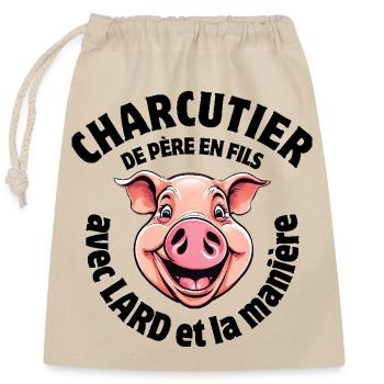 boucher, boucherie, je suis bouche - Sac cadeau en coton avec cordon (25 x 30 cm) - nature - Devant