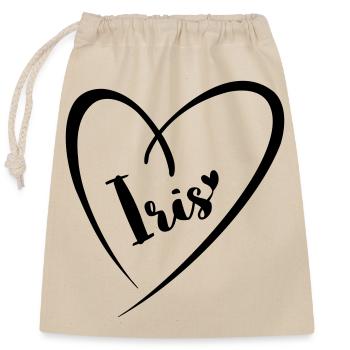 Prénom de l’iris, prénom dans le cadre du cœur - Sac cadeau en coton avec cordon (25 x 30 cm) - nature - Devant