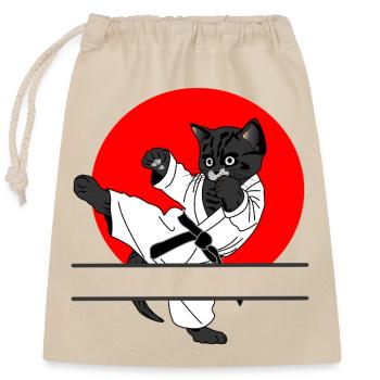 Schwarze Katze Karate Sonne - Verschließbarer Geschenkbeutel aus Baumwolle (25x30cm) - Natur - Vorne
