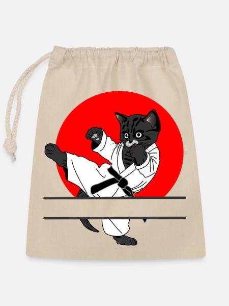 Schwarze Katze Karate Sonne - Verschließbarer Geschenkbeutel aus Baumwolle (25x30cm) - Natur