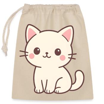 Katze Illustration im Kawaii-Stil - Verschließbarer Geschenkbeutel aus Baumwolle (25x30cm) - Natur - Vorne