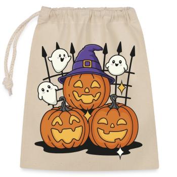 Halloween Kawaii Design Kürbisse Geister Gespenst - Verschließbarer Geschenkbeutel aus Baumwolle (25x30cm) - Natur - Vorne