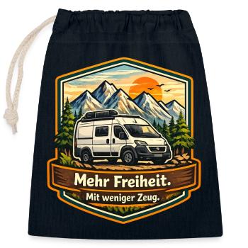 Camping-Mehr Freiheit-mit weniger Zeug-Camper - Verschließbarer Geschenkbeutel aus Baumwolle (25x30cm) - Navy - Vorne