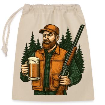Forest hunter with beer and rifle - Closable cotton gift bag (25x30cm) - nature - Front