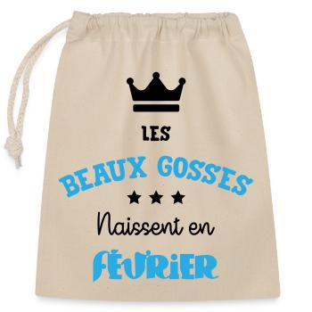 Cadeau naissance bébé garçon Février Beaux Gosses - Sac cadeau en coton avec cordon (25 x 30 cm) - nature - Devant