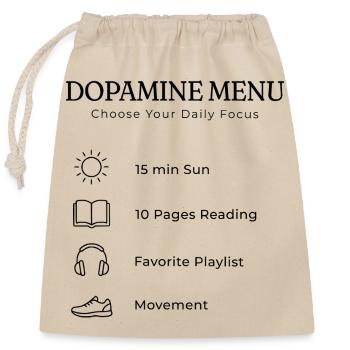 Dopamine Menu TDAH – Guide esthétique de soin de soi - Sac cadeau en coton avec cordon (25 x 30 cm) - nature - Devant