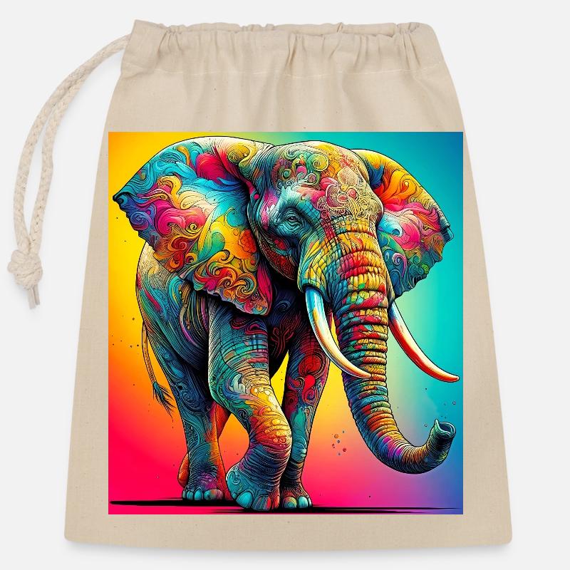 éléphant - Sac cadeau en coton avec cordon (25 x 30 cm) - nature