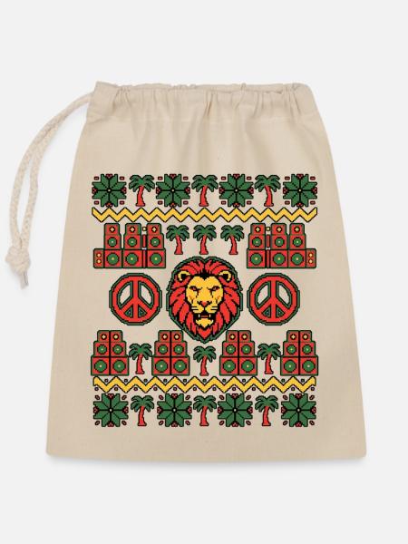 Christmas Reggae Lion - Verschließbarer Geschenkbeutel aus Baumwolle (25x30cm) - Natur