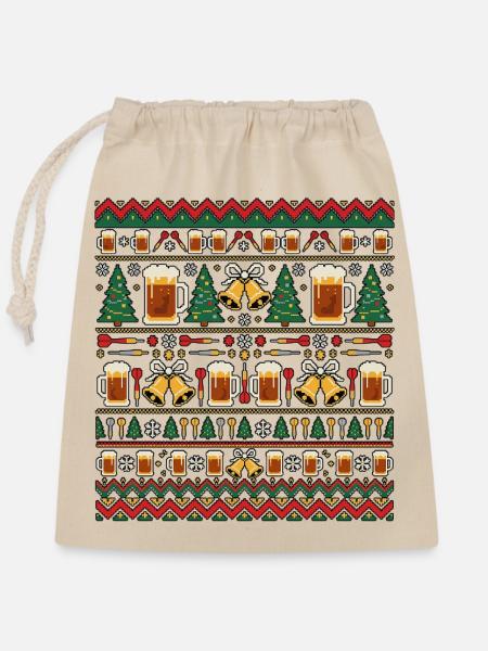 Weihnachten Bier Kneipe - Verschließbarer Geschenkbeutel aus Baumwolle (25x30cm) - Natur