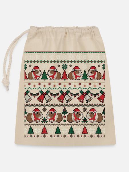 Meerschweinchen Weihnachts Strickdesign - Verschließbarer Geschenkbeutel aus Baumwolle (25x30cm) - Natur