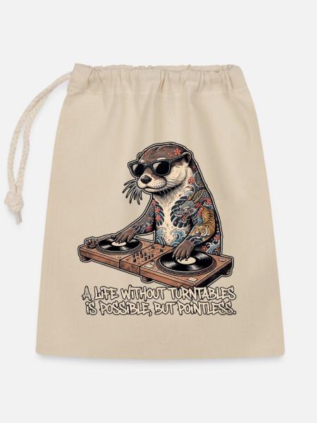 Otter Turntable Dj - Verschließbarer Geschenkbeutel aus Baumwolle (25x30cm) - Natur