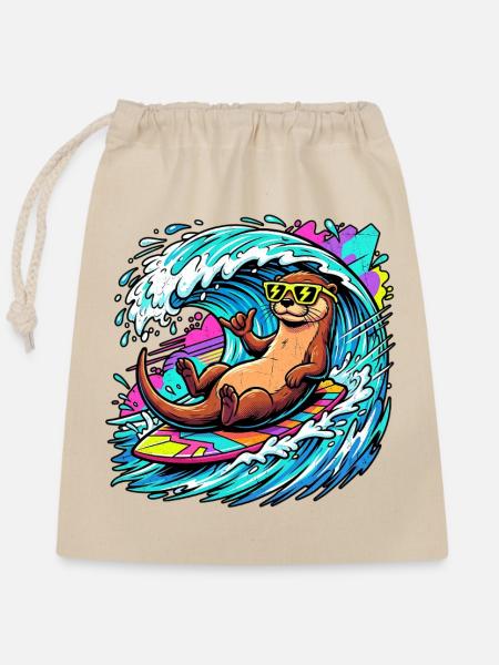 Relaxed Surfer Otter - Verschließbarer Geschenkbeutel aus Baumwolle (25x30cm) - Natur