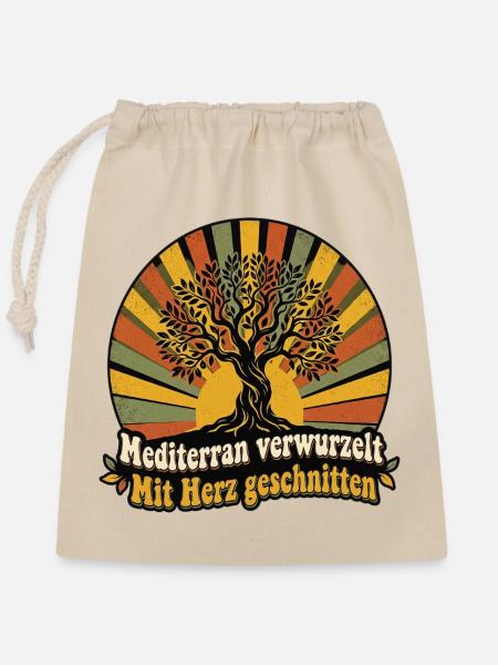 Mediterran Olivenbaum - Verschließbarer Geschenkbeutel aus Baumwolle (25x30cm) - Natur