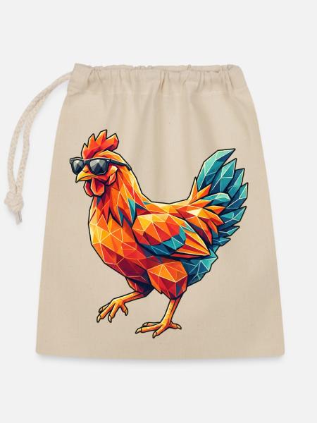 Poly Stil Cooles Huhn - Verschließbarer Geschenkbeutel aus Baumwolle (25x30cm) - Natur