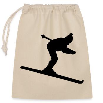 Ski, Skifahren, Skier, Skifahrer - Verschließbarer Geschenkbeutel aus Baumwolle (25x30cm) - Natur - Vorne