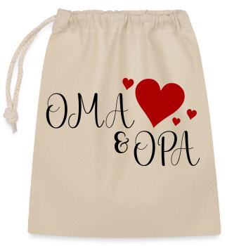 Oma und Opa Herz - Verschließbarer Geschenkbeutel aus Baumwolle (25x30cm) - Natur - Vorne