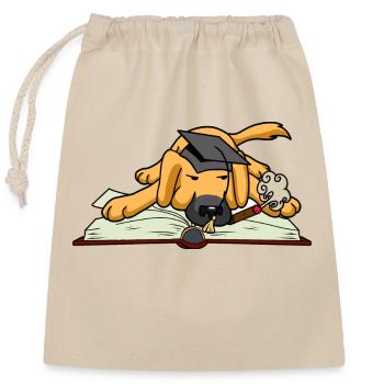 Dog Student Study University University Learn Book - Closable cotton gift bag (25x30cm) - nature - Front