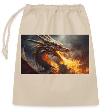 Ein realistischer, majestätischer dunkler Drache, der Flammen speit - Verschließbarer Geschenkbeutel aus Baumwolle (25x30cm) - Natur - Vorne
