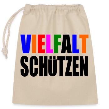 vielfalt schützen - Verschließbarer Geschenkbeutel aus Baumwolle (25x30cm) - Natur - Vorne