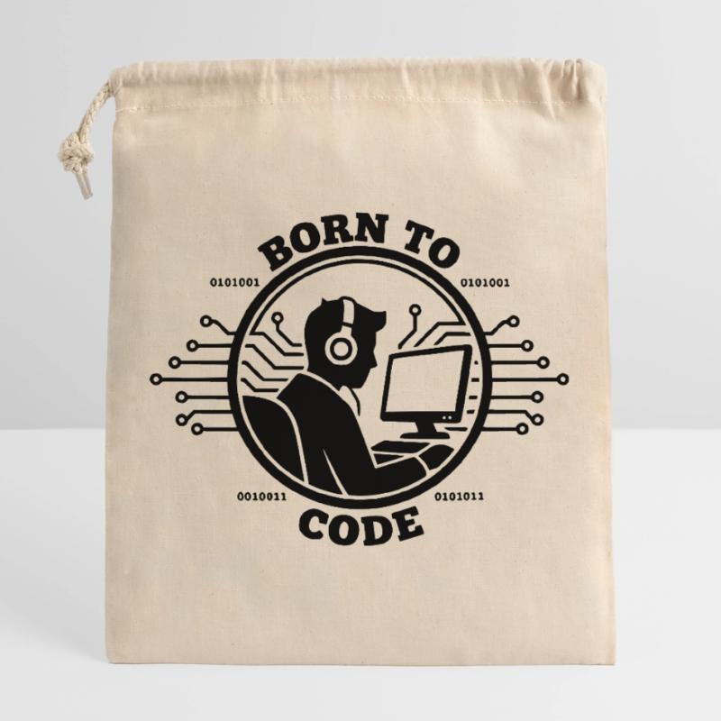 Codeur né pour coder Programmeur Sac cadeau en coton avec cordon (25 x 30 cm)