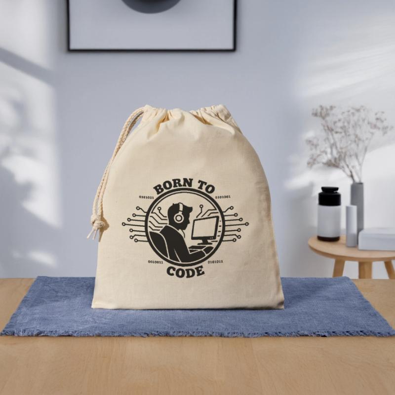 Codeur né pour coder Programmeur Sac cadeau en coton avec cordon (25 x 30 cm)