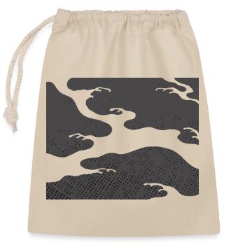 Gray Seigaiha – Japanisches Wellenmuster - Verschließbarer Geschenkbeutel aus Baumwolle (25x30cm) - Natur - Vorne
