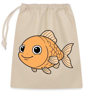 Fröhliche orangefarbene Goldfisch-Zeichentrickserie - Verschließbarer Geschenkbeutel aus Baumwolle (25x30cm) - Natur - Vorne