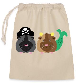 Cochon d’Inde à barbe noire avec cochon d’Inde sirène - Sac cadeau en coton avec cordon (25 x 30 cm) - nature - Devant
