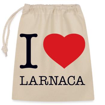 I LOVE LARNACA - Verschließbarer Geschenkbeutel aus Baumwolle (25x30cm) - Natur - Vorne