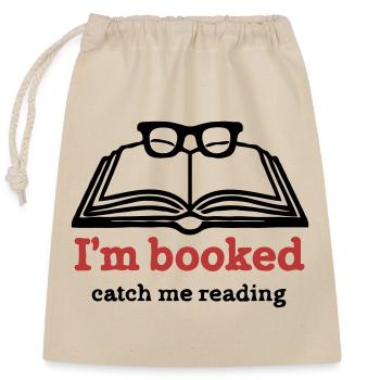I’m Booked – Catch Me Reading - Verschließbarer Geschenkbeutel aus Baumwolle (25x30cm) - Natur - Vorne
